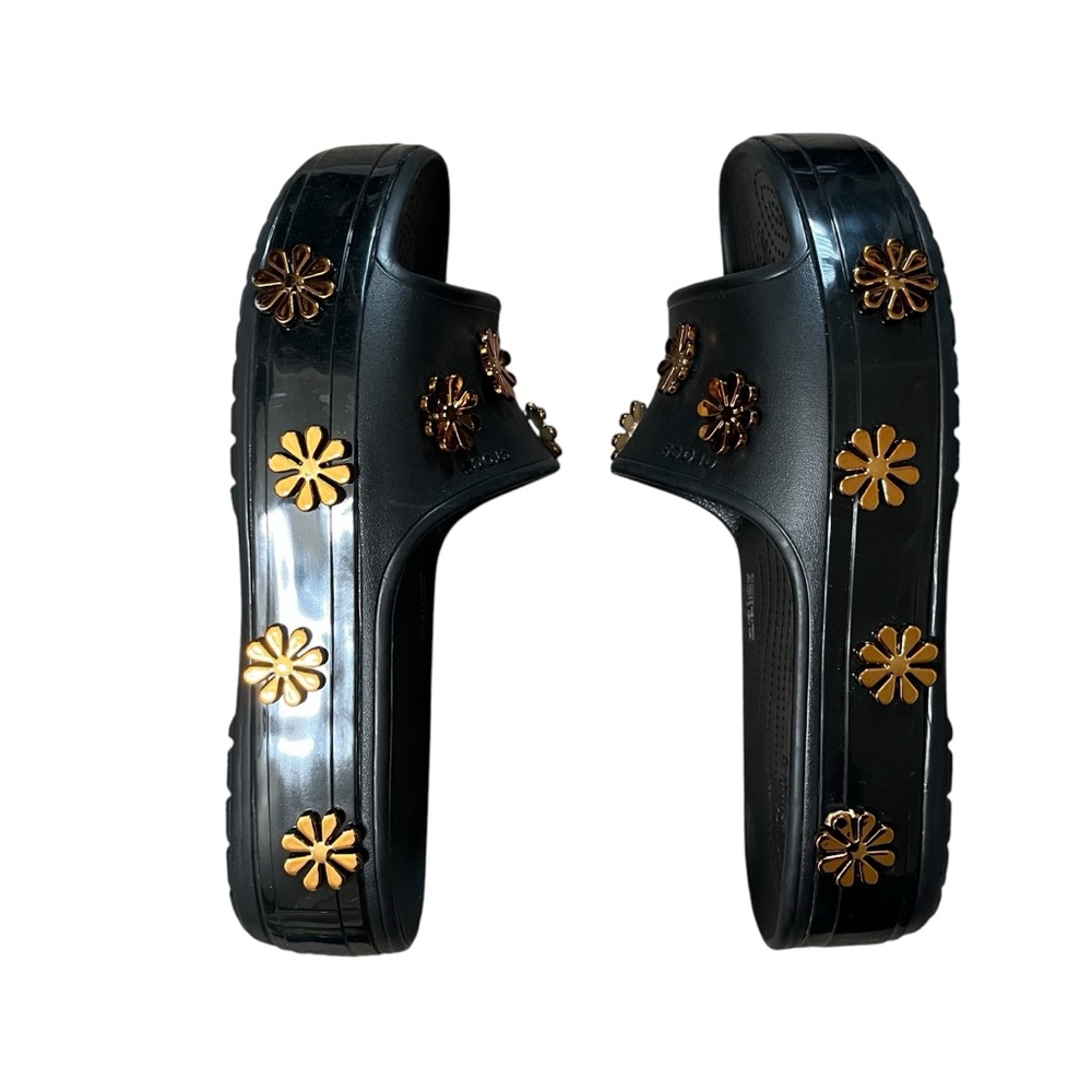 Black Crocs Metallic Blooms Platform Sandals